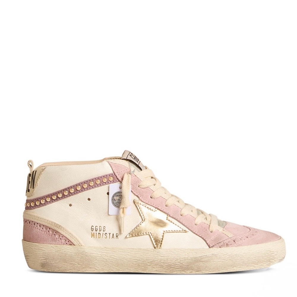 Golden Goose Mid Star Sneakers in Pink and Gold with Swarovski Pearls - Picture 9 of 10